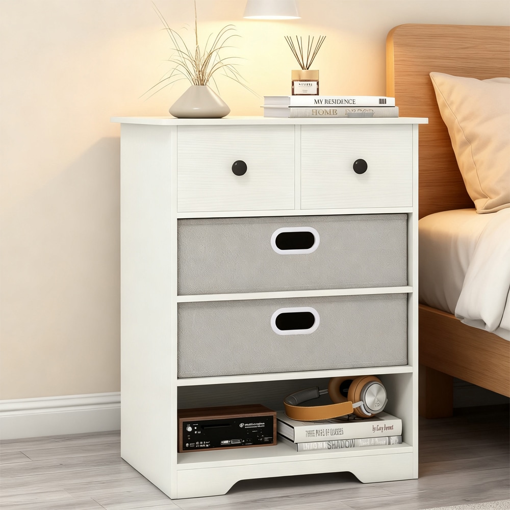 4-Drawer Dresser Modern Chest Storage Organizer With Open Shelves_voghion.com